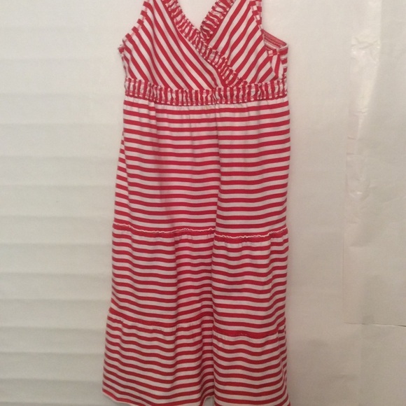 J. Khaki Girl’s 3-tiered Sundress L Pink and White Stripes - Picture 1 of 6